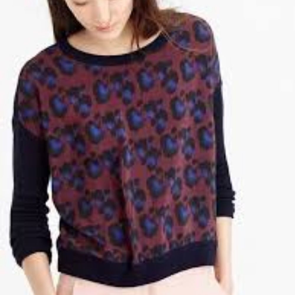 JCrew Silk Merino Wool Leopard Print Pullover Sweater Size XXS